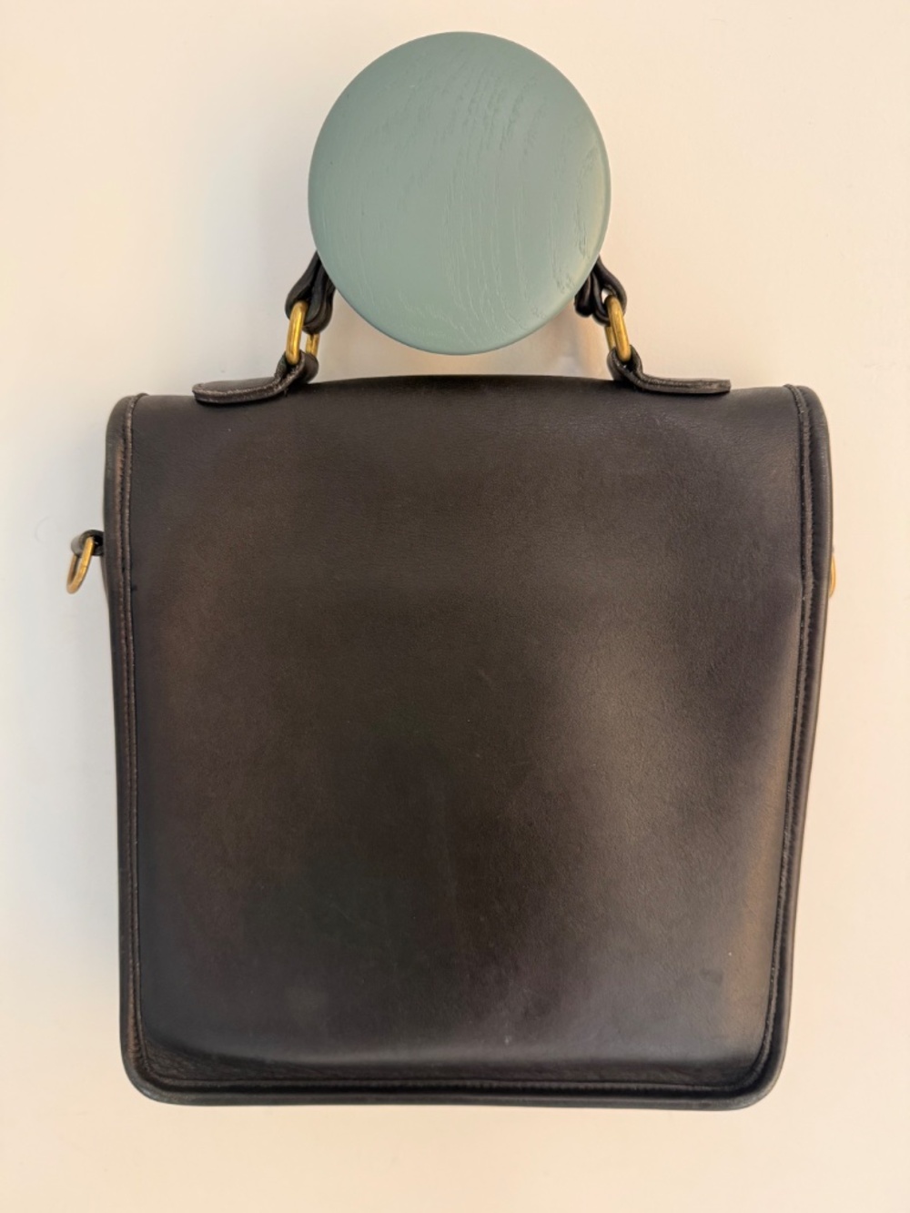 Vintage Coach Station Bag 5130 Black Leather Brass Turnlock Top Handle Purse - Picture 2 of 12